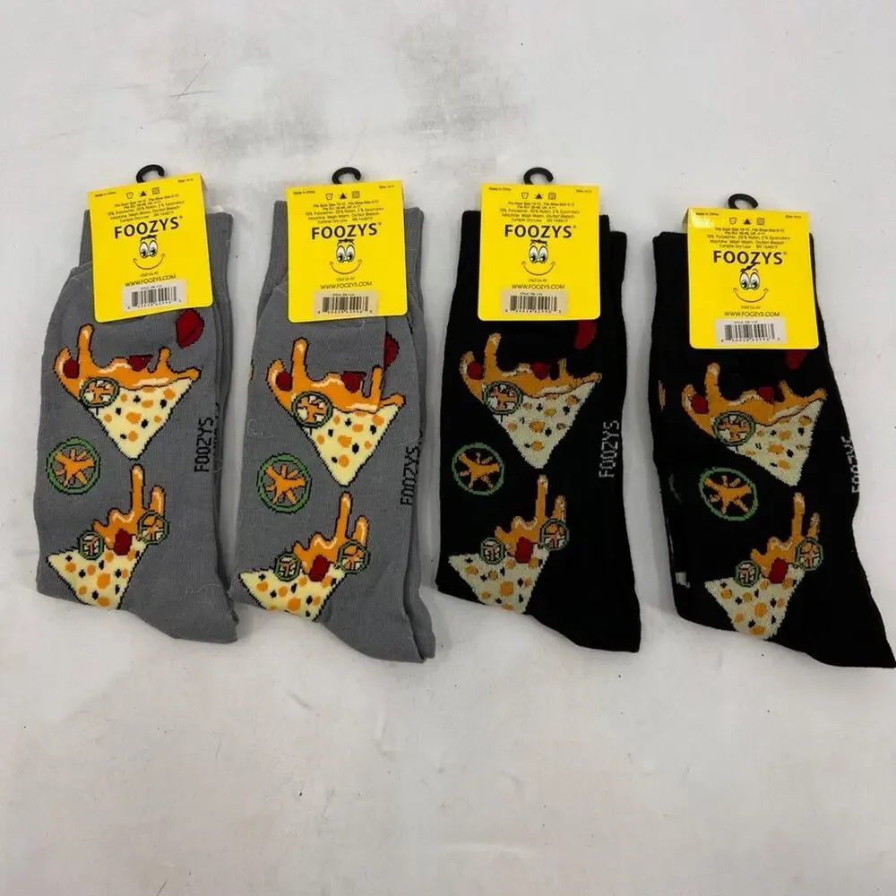 Foozys Socks Mens 6-12 Nachos Cheese Print Novelty Stretch Soft Crew Lot 4 Pairs
